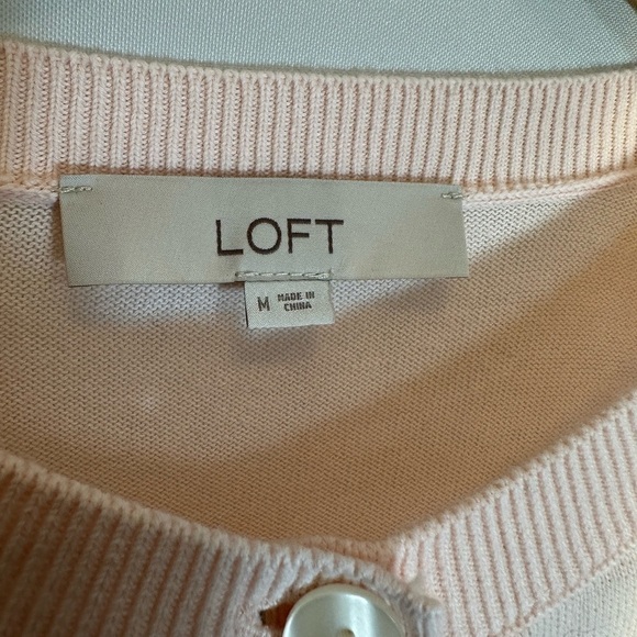 Loft Pink Knit Cotton Long Sleeve Front Pearlized Buttons Sweater Cardigan M - Picture 4 of 7